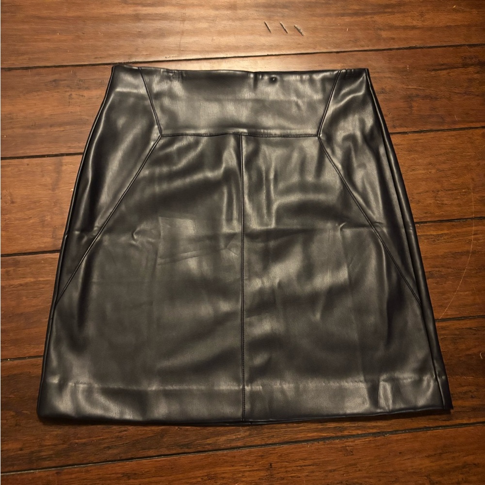 Ann Taylor Factory Black Faux Leather A-Line Skirt